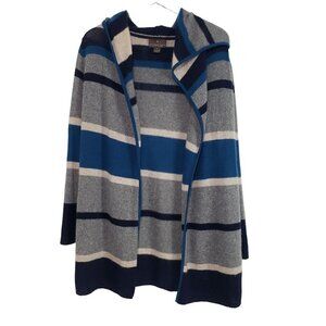 Fenn Wright Mason Cashmere Cardigan Stripe Hooded Long Open Sweater Womens Sz S